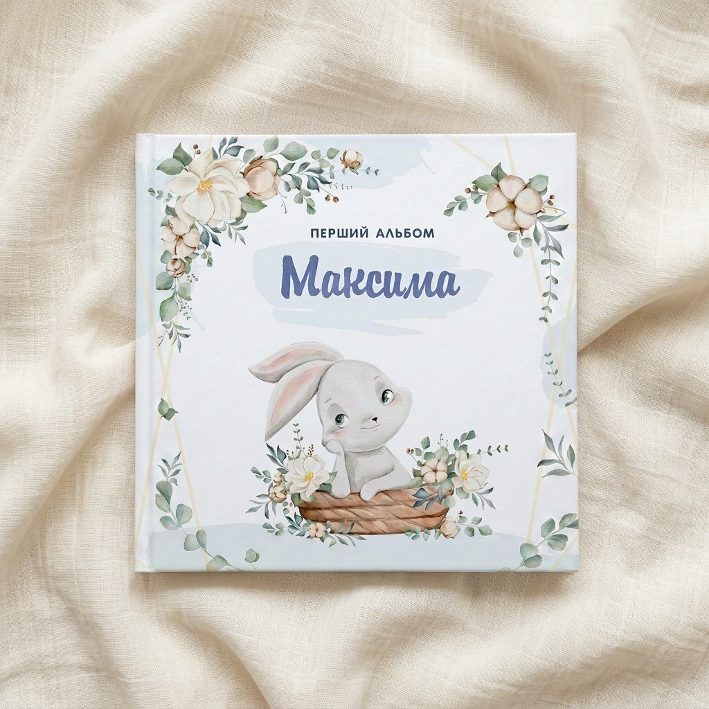Іменний фотоальбом «Зайчик у корзинці»